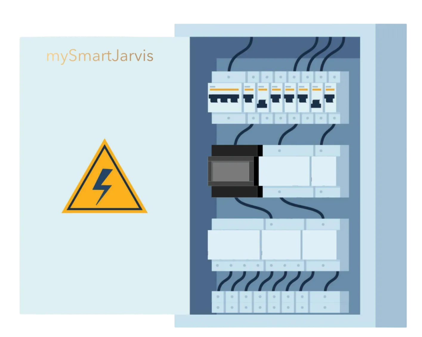 Schéma d'un tableau TMCP mySmartJarvis, porte ouverte